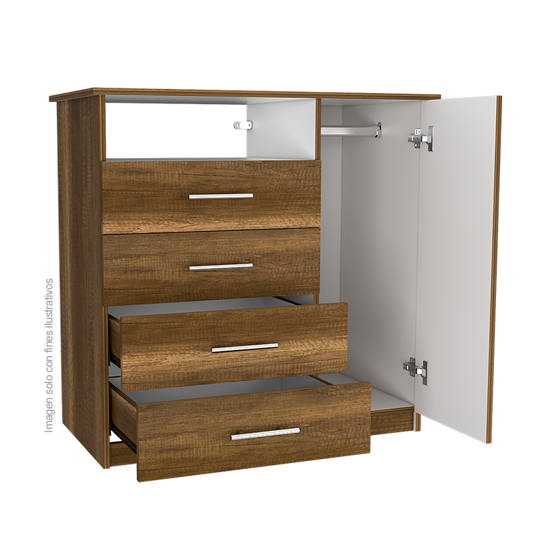 Cómoda Perú CCB 7060 4 cajones + 1 puerta abatible espacio para colgar ropa