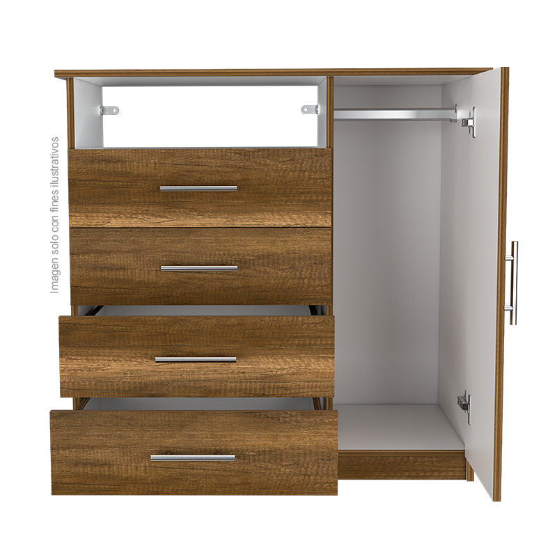 Cómoda Perú CCB 7060 4 cajones + 1 puerta abatible espacio para colgar ropa