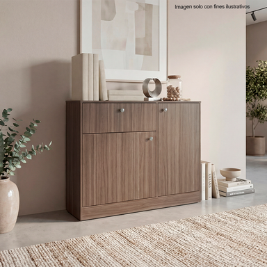 Cómoda Praga CLM 12689 2 puertas abatibles 1 cajon 2 entrepaños, color avellana