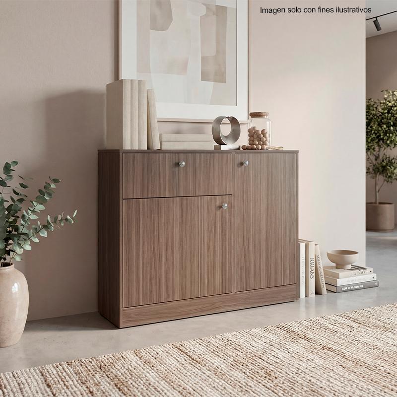 Cómoda Praga CLM 12689 2 puertas abatibles 1 cajon 2 entrepaños, color avellana