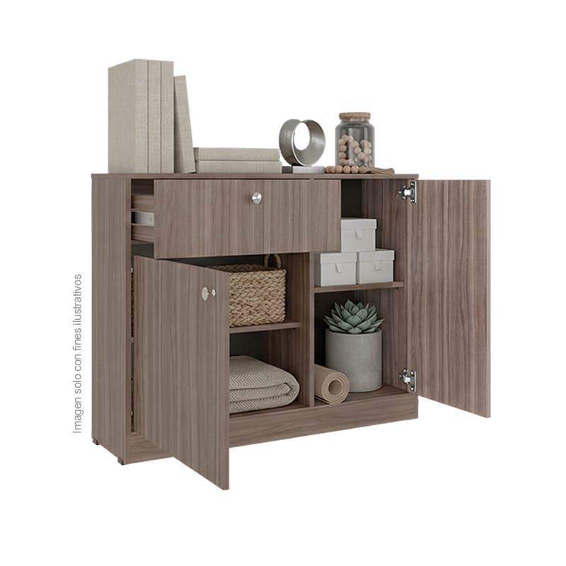 Cómoda Praga CLM 12689 2 puertas abatibles 1 cajon 2 entrepaños, color avellana