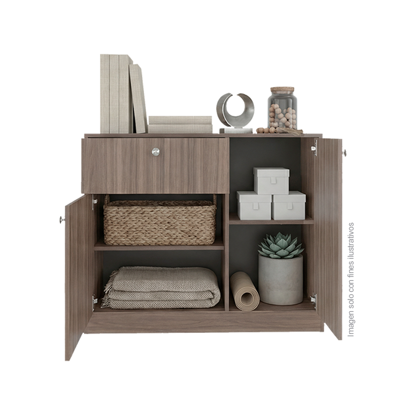 Cómoda Praga CLM 12689 2 puertas abatibles 1 cajon 2 entrepaños, color avellana