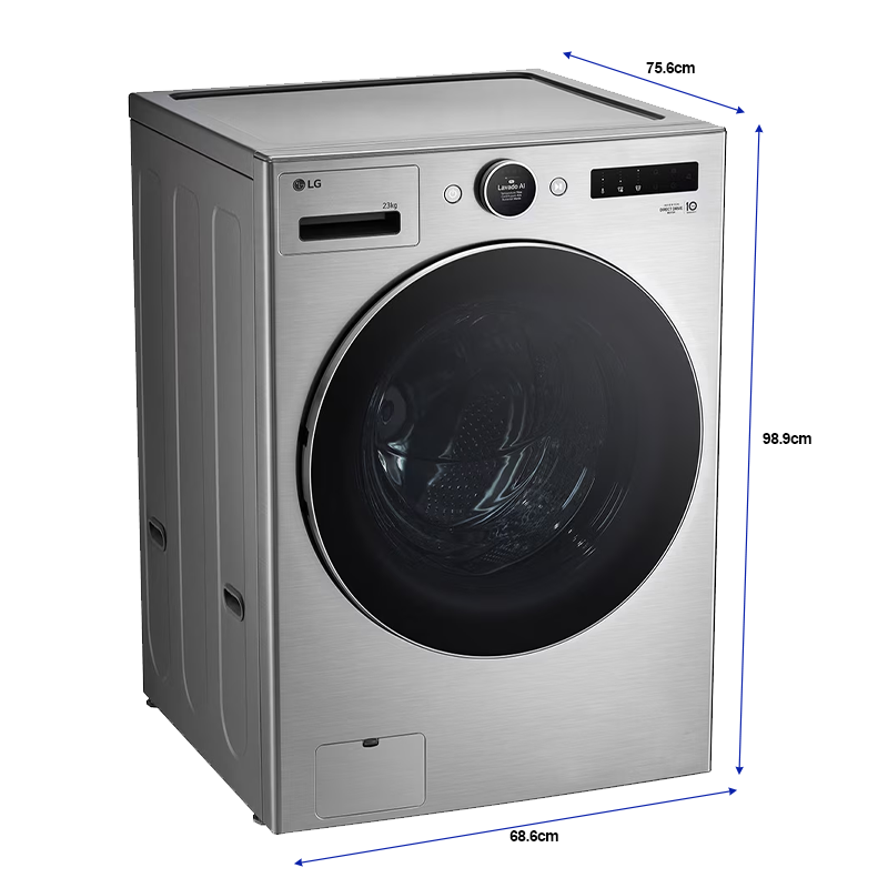 Lavadora 23kg WM23VFXS6 LG, carga frontal, pantalla LCD, dispensador automáticos detergente y suavizante, lavado óptimo mejorado por IA impulsado por AI DD