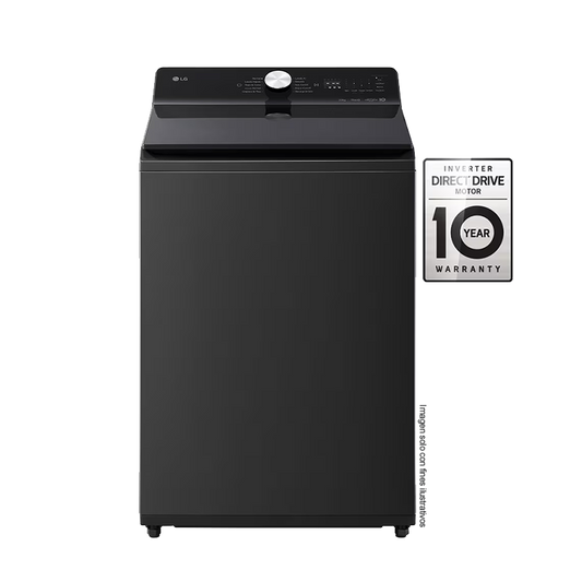 Lavadora 22kg carga superior | WT220BTX6 LG | sistema TurboWash | panel LED táctil | color negro | motor inverter con 10 años de garantía.
