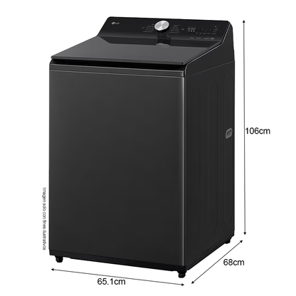 Lavadora 22kg carga superior | WT220BTX6 LG | sistema TurboWash | panel LED táctil | color negro | motor inverter con 10 años de garantía.