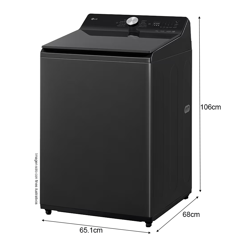 Lavadora 22kg carga superior | WT220BTX6 LG | sistema TurboWash | panel LED táctil | color negro | motor inverter con 10 años de garantía.