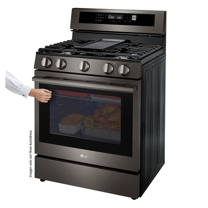 Estufa a gas de 30", modelo LRGN6325X LG, 5 quemadores, con modo Air Fry, sistema Easy Clean