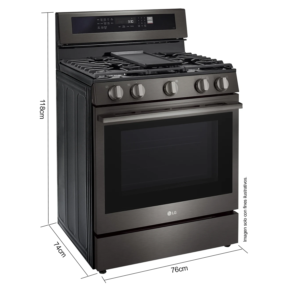 Estufa a gas de 30", modelo LRGN6325X LG, 5 quemadores, con modo Air Fry, sistema Easy Clean