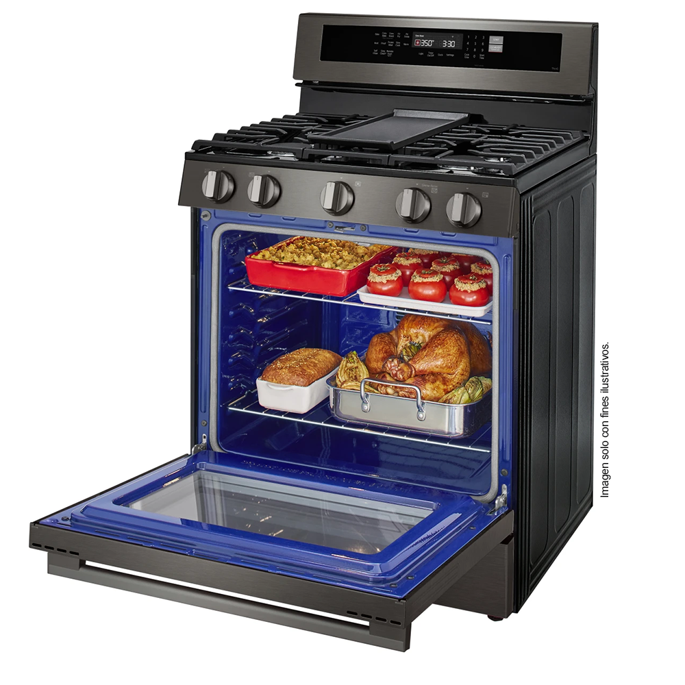 Estufa a gas de 30", modelo LRGN6325X LG, 5 quemadores, con modo Air Fry, sistema Easy Clean