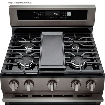 Estufa a gas de 30", modelo LRGN6325X LG, 5 quemadores, con modo Air Fry, sistema Easy Clean
