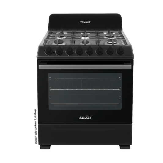 Estufa de 30" LYRA BL6 Sankey, 6 quemadores, encendido eléctrico, horno de 120 litros.