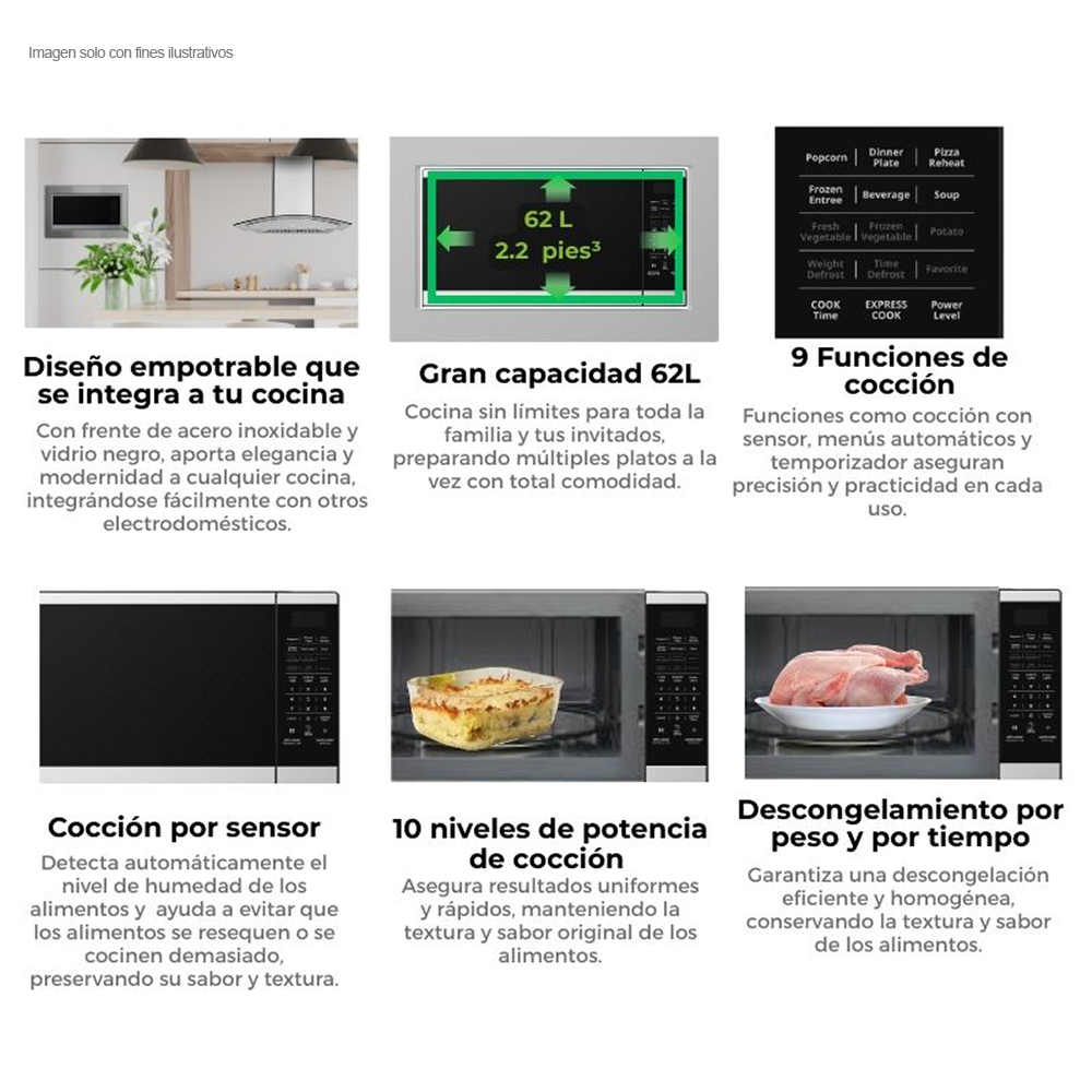 Horno microondas empotrable EMPOLI 62L-1 Drija, 75.5cm capacidad 62litros, acero inoxidable control digital