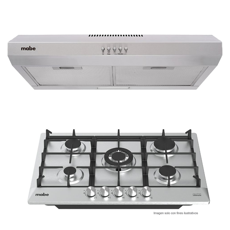 Combo estufa de empotre 30" PM7650CM7640 + Extractor de grasa CM7640UIW0 acero inoxidable Mabe