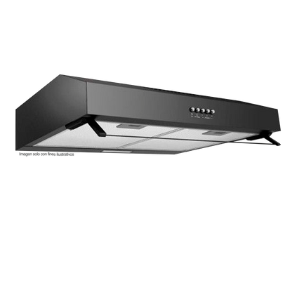 Extractor de grasa 76cm CM7645UNWO Mabe color negro 3 velocidades visor glass