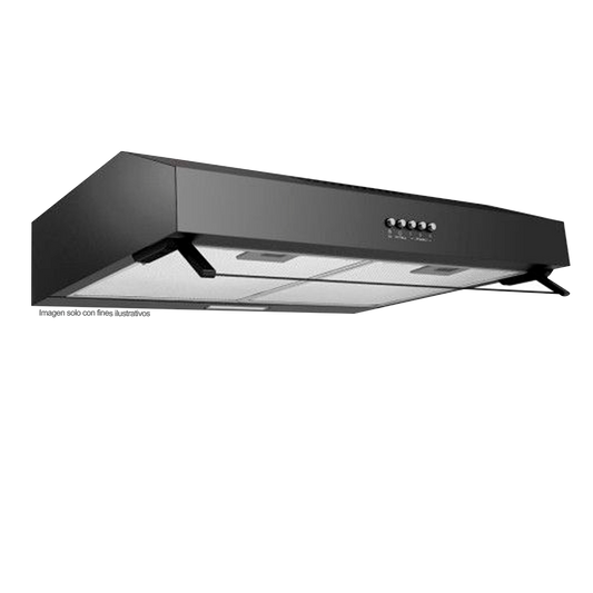 Extractor de grasa 76cm CM7645UNWO Mabe color negro 3 velocidades visor glass
