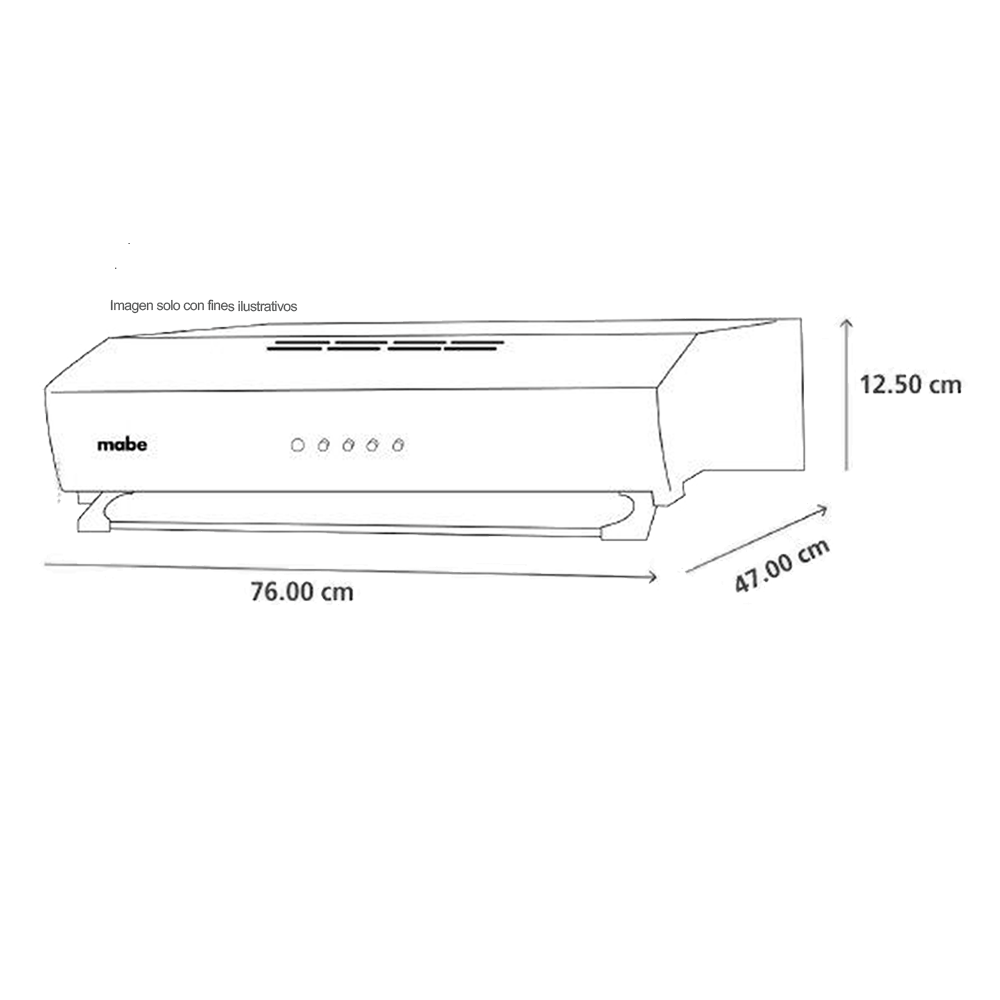 Extractor de grasa 76cm CM7645UNWO Mabe color negro 3 velocidades visor glass