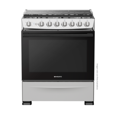 Estufa a gas de 30" NE-7774TVDM Nisato, 6 quemadores, acero inoxidable, encendido eléctrico.