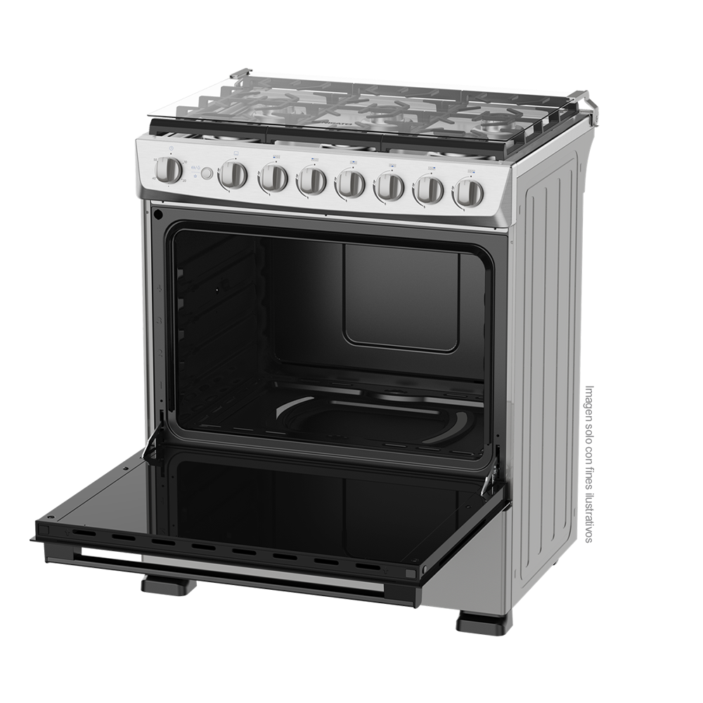 Estufa a gas de 30" NE-7774TVDM Nisato, 6 quemadores, acero inoxidable, encendido eléctrico.