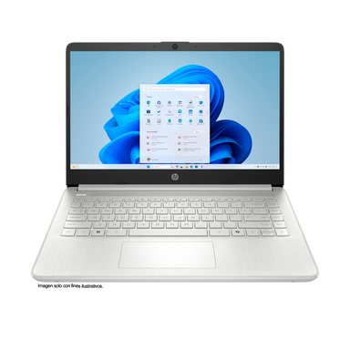 Laptop Celeron N150 HP, pantalla 14" HD 4GB 128GB, windows 11 color silver