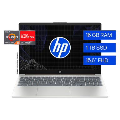 Laptop 15-fc0258la, HP 15.6” FHD, AMD Ryzen 5 7520U, 16GB 1TB Windows 11 color dorado cálido.