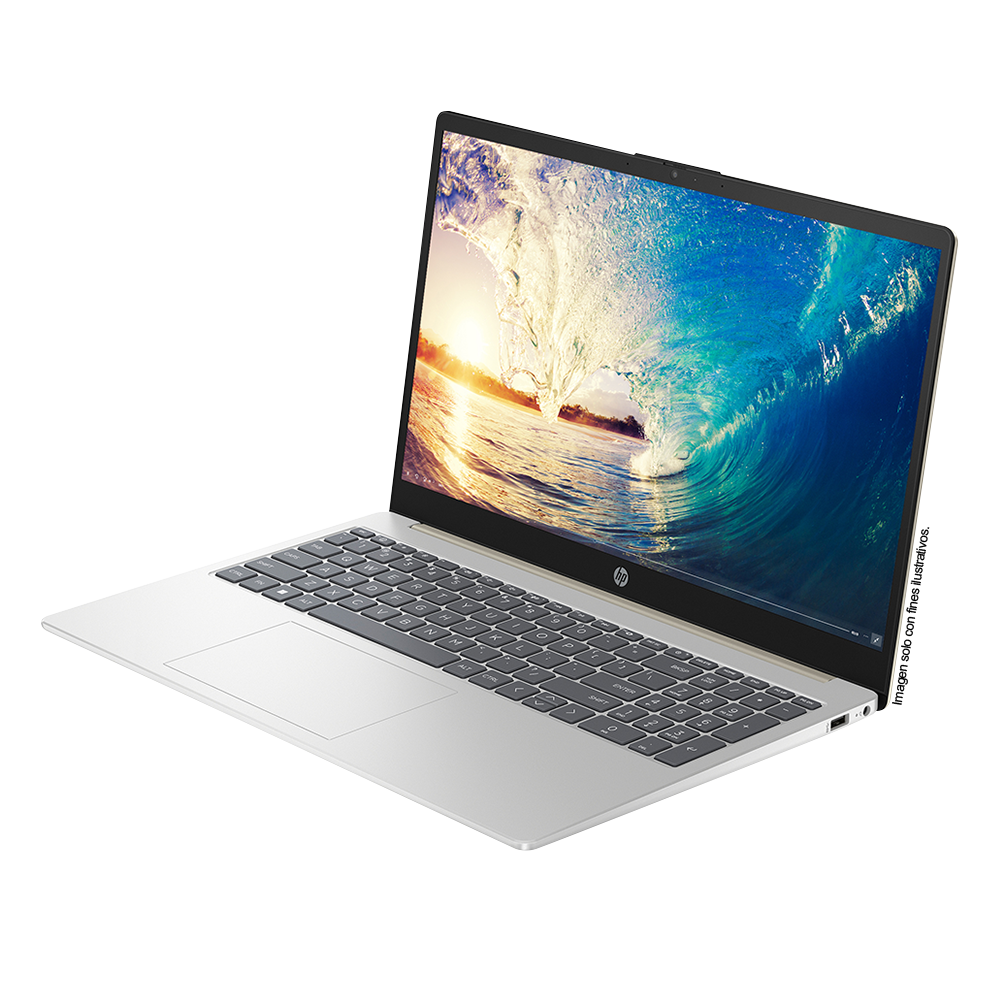 Laptop 15-fc0258la, HP 15.6” FHD, AMD Ryzen 5 7520U, 16GB 1TB Windows 11 color dorado cálido.