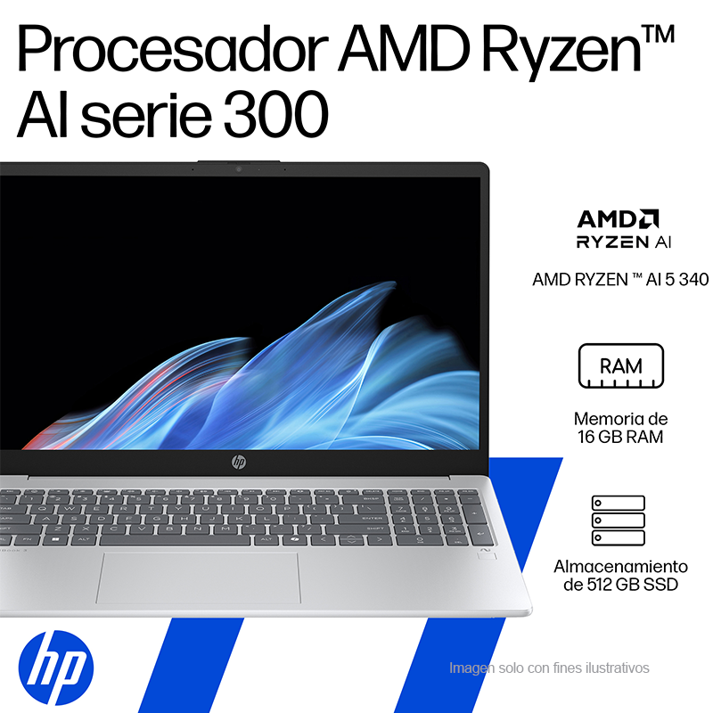 Laptop OmniBook 3 AI 15-fn0051la, HP | AMD Ryzen AI 5, 16 GB RAM, 512 GB SSD, 15.6" FHD, Windows 11 Home