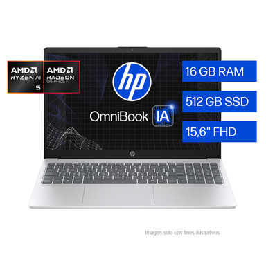 Laptop OmniBook 3 AI 15-fn0051la, HP | AMD Ryzen AI 5, 16 GB RAM, 512 GB SSD, 15.6" FHD, Windows 11 Home