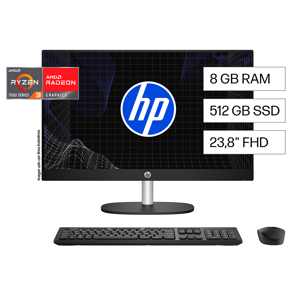 AIO CR0233LA pantalla 23.8 FHD RYZEN 3 7320U, 8GB, 512GB, WINDOW 11 color negro