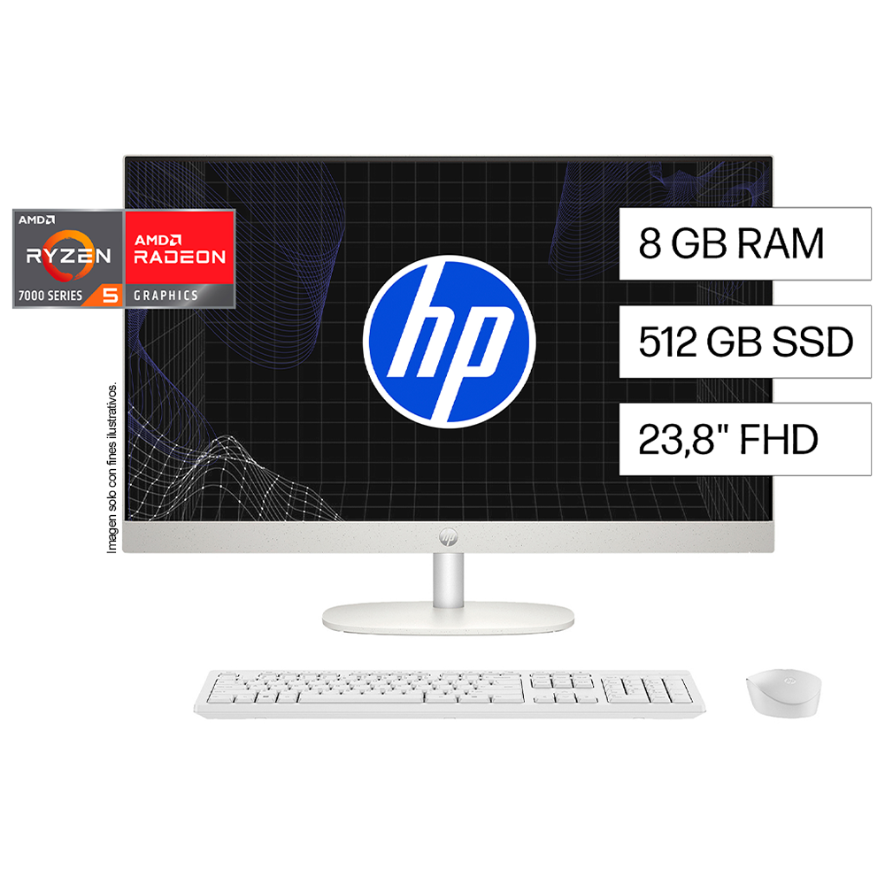 All in One 24-cr0250la, HP AMD Ryzen 5, 8 GB RAM, 512 GB SSD, 23.8" FHD, Windows 11 Home