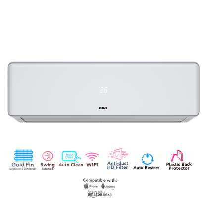 Aire acondicionado Split Inverter RCSA1221GW RCA, 12000 BTU SEER 21 acabado color gris