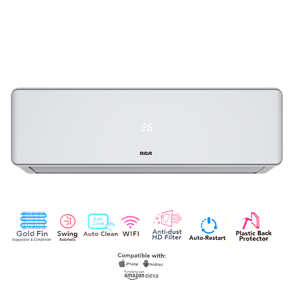 Aire acondicionado Split Inverter RCSA1821GW RCA, 18000 BTU SEER 21 acabado color gris