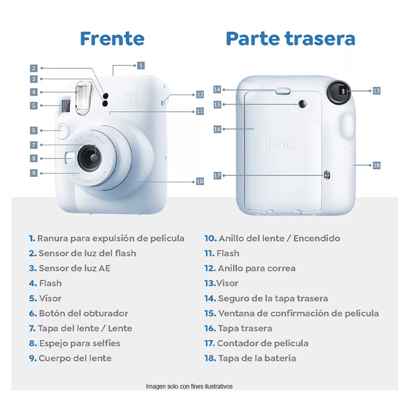 Cámara instantánea - Fujifilm Instax Mini 12, color blanco, UJ-16806121-C