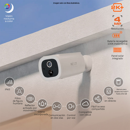 Cámara Wi-Fi inteligente con panel solar integrado NHC-OF30S Nexxt, alta definición de 4MP 2K
