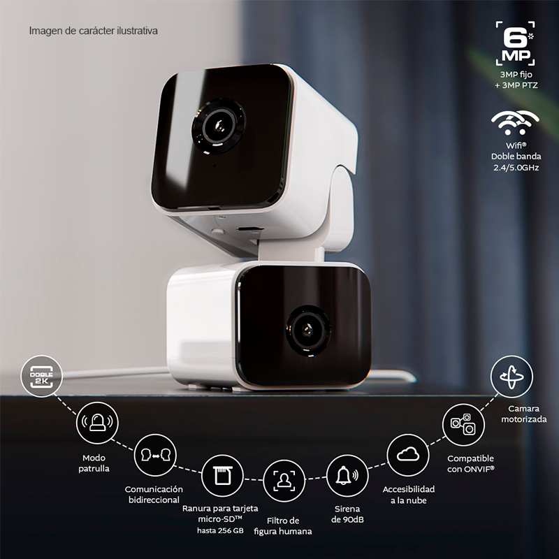 Cámara inteligente Wi-Fi,NHC-IP30DL, Nexxt Home (3mp Fijo + 3Mp PTZ)