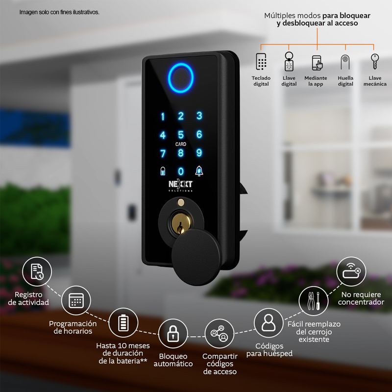 Cerradura inteligente Wi-Fi Modelo NHS-D150 BKT Color negro. Nexxt