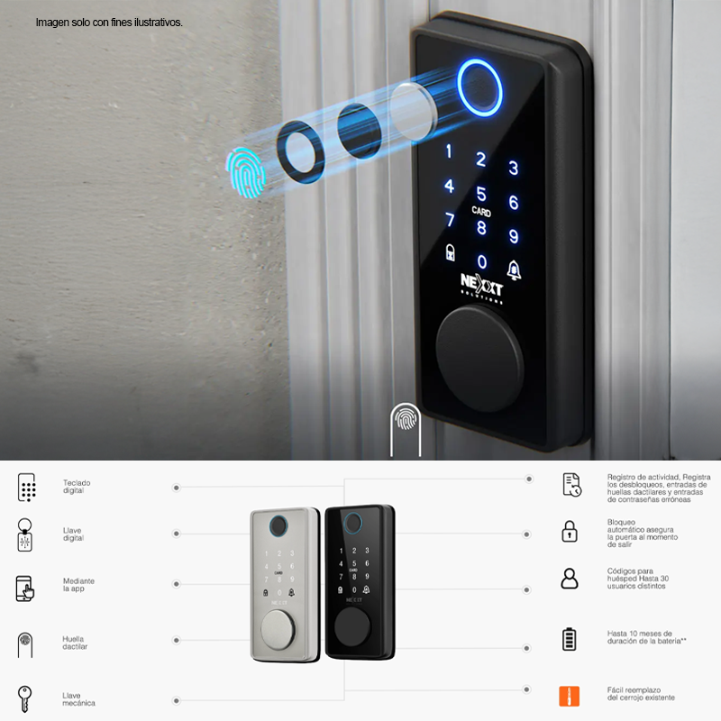 Cerradura inteligente Wi-Fi Modelo NHS-D150 BKT Color negro. Nexxt