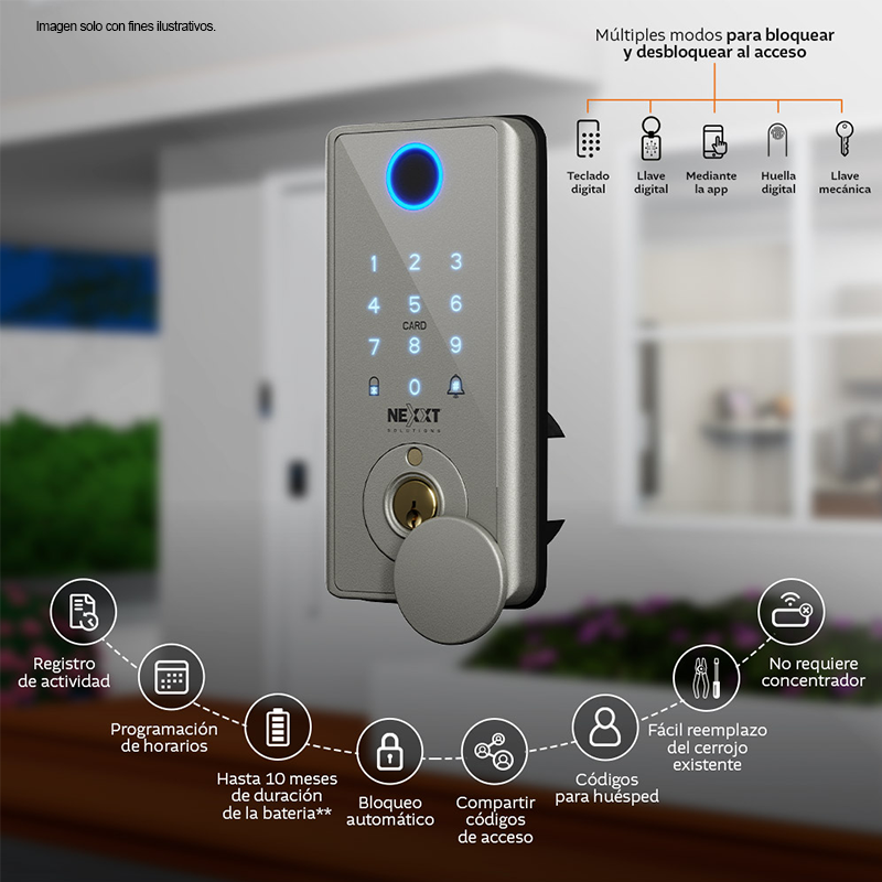Cerradura inteligente Wi-Fi Modelo NHS-D150 ST Color acero inoxidable. Nexxt