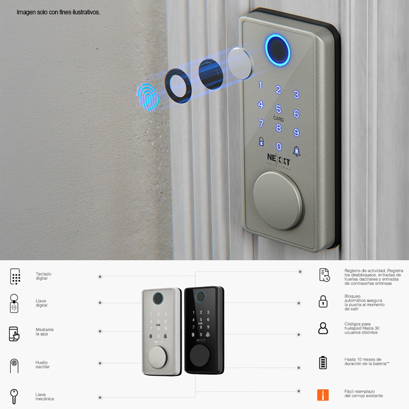 Cerradura inteligente Wi-Fi Modelo NHS-D150 ST Color acero inoxidable. Nexxt