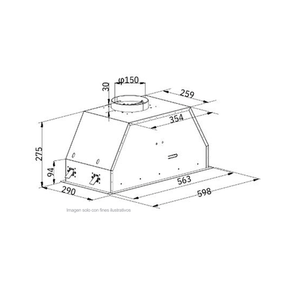Extractor de grasa empotrable 23"(59,8cm) Sottile 60-B. Drija, vidrio negro recirculante, panel pantalla digital, temporizador automático 3 velocidades.