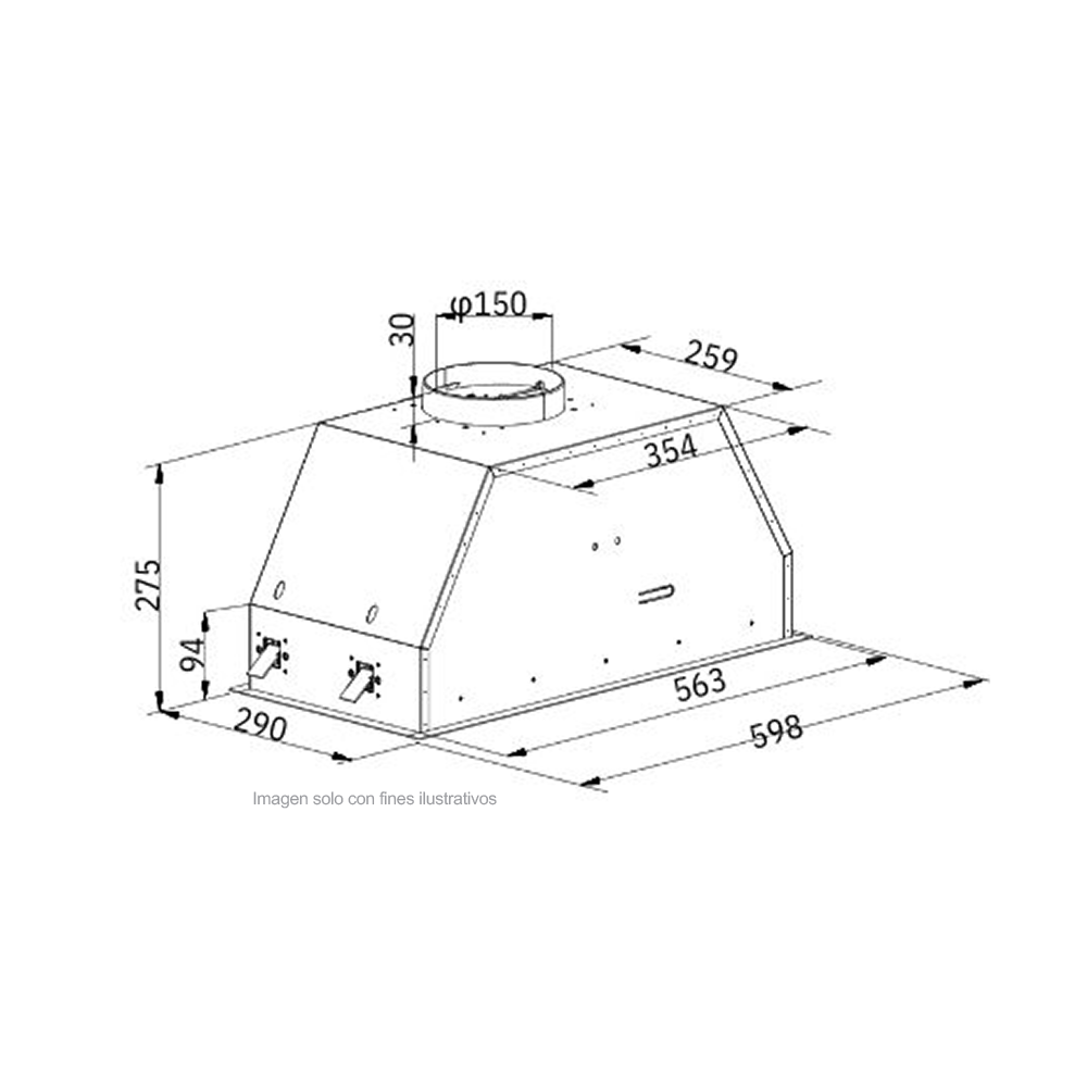 Extractor de grasa empotrable 23"(59,8cm) Sottile 60-B. Drija, vidrio negro recirculante, panel pantalla digital, temporizador automático 3 velocidades.