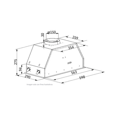 Extractor de grasa empotrable 23"(59,8cm) Sottile 60-B. Drija, vidrio negro recirculante, panel pantalla digital, temporizador automático 3 velocidades.