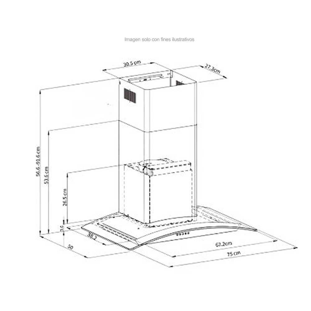 Extractor de grasa 29" (75cm) Galaxy 76 Black Drija, 2 chimeneas, 2 filtros de acero inoxidable, 1 filtro de carbón activo, extracción de 500MHC, 3 velocidades.