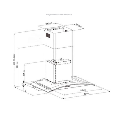 Extractor de grasa 29" (75cm) Galaxy 76 Black Drija, 2 chimeneas, 2 filtros de acero inoxidable, 1 filtro de carbón activo, extracción de 500MHC, 3 velocidades.