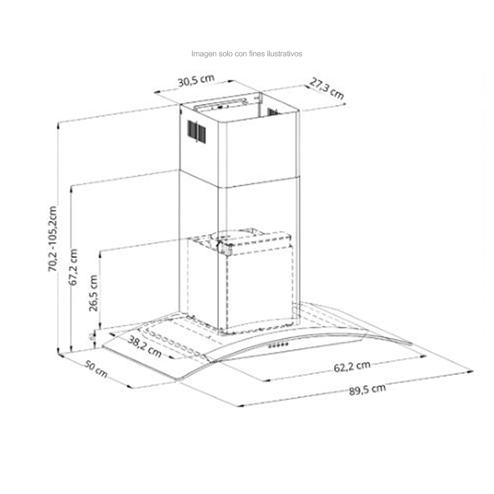 Extractor de grasa 35" (89.5cm) Galaxy 90 Black Drija, 2 chimeneas, 2 filtros de acero inoxidable, 1 filtro de carbón activo, extracción de 500MHC, 3 velocidades.