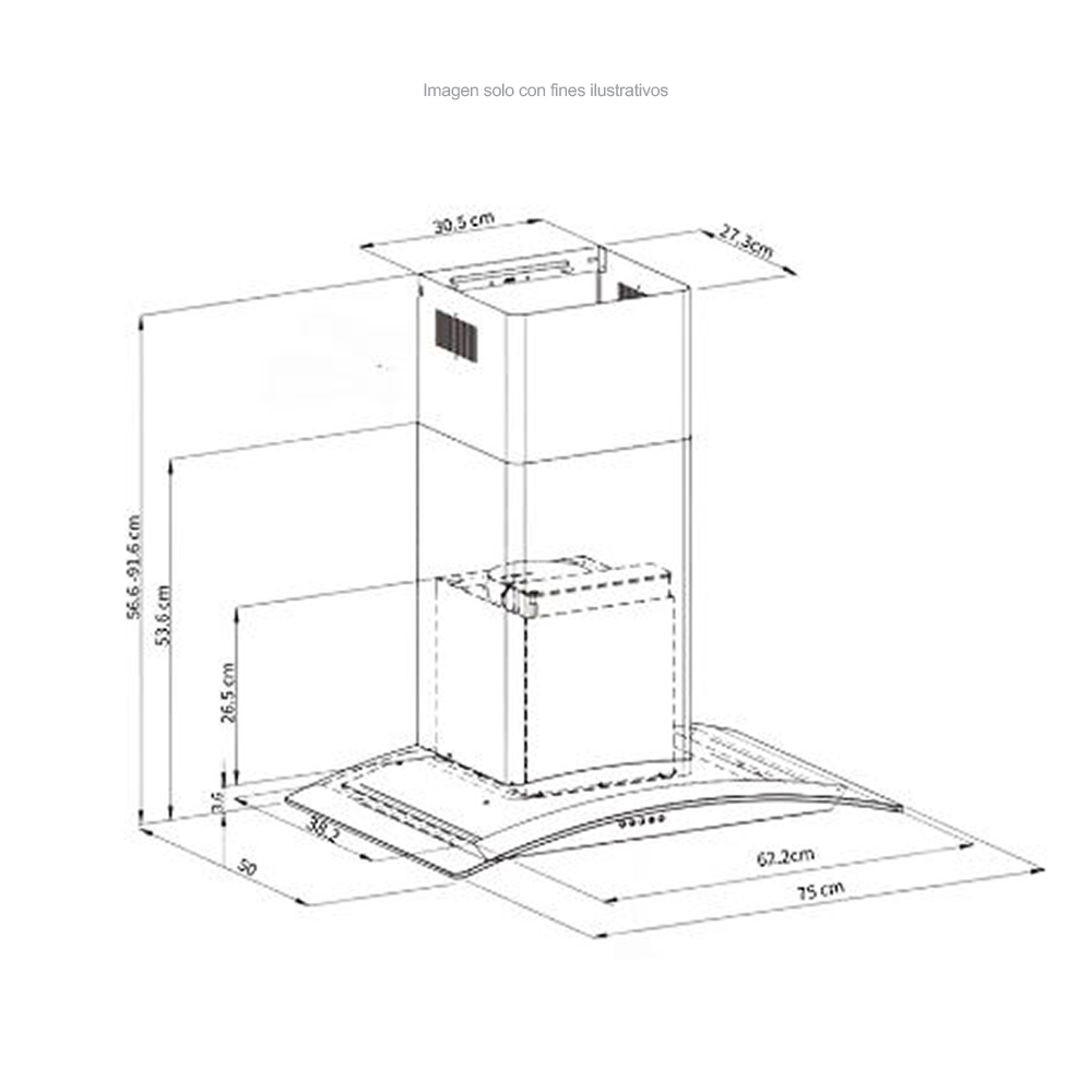 Extractor de grasa 23" (59.6cm) Prisma Touch 60 Black mate Drija 2 chimeneas iluminación LED, panel digital temporizador.