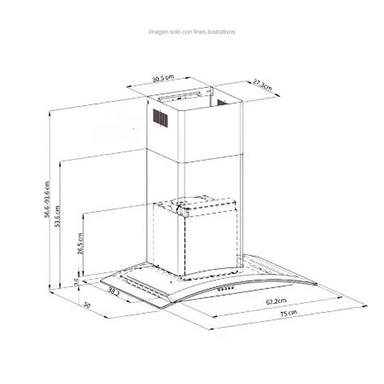 Extractor de grasa 23" (59.6cm) Prisma Touch 60 Black mate Drija 2 chimeneas iluminación LED, panel digital temporizador.
