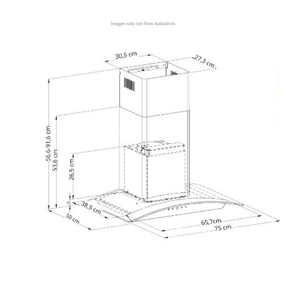 Extractor de grasa 29" (75cm) Prisma Touch 76 Black mate Drija 2 chimeneas iluminación LED, panel digital temporizador.