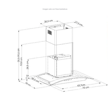 Extractor de grasa 29" (75cm) Prisma Touch 76 Black mate Drija 2 chimeneas iluminación LED, panel digital temporizador.