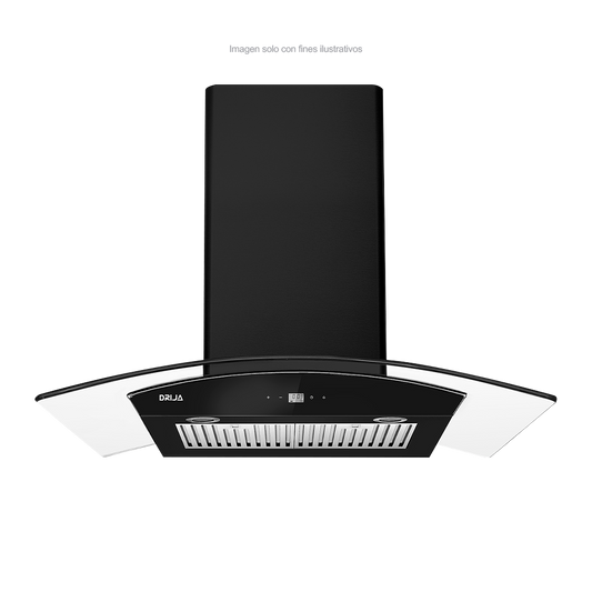 Extractor de grasa 35" (89.5cm) Prisma Touch 90 Black Drija, 2 chimeneas iluminación LED, panel digital temporizador.