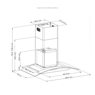 Extractor de grasa 35" (89.5cm) Prisma Touch 90 Black Drija, 2 chimeneas iluminación LED, panel digital temporizador.